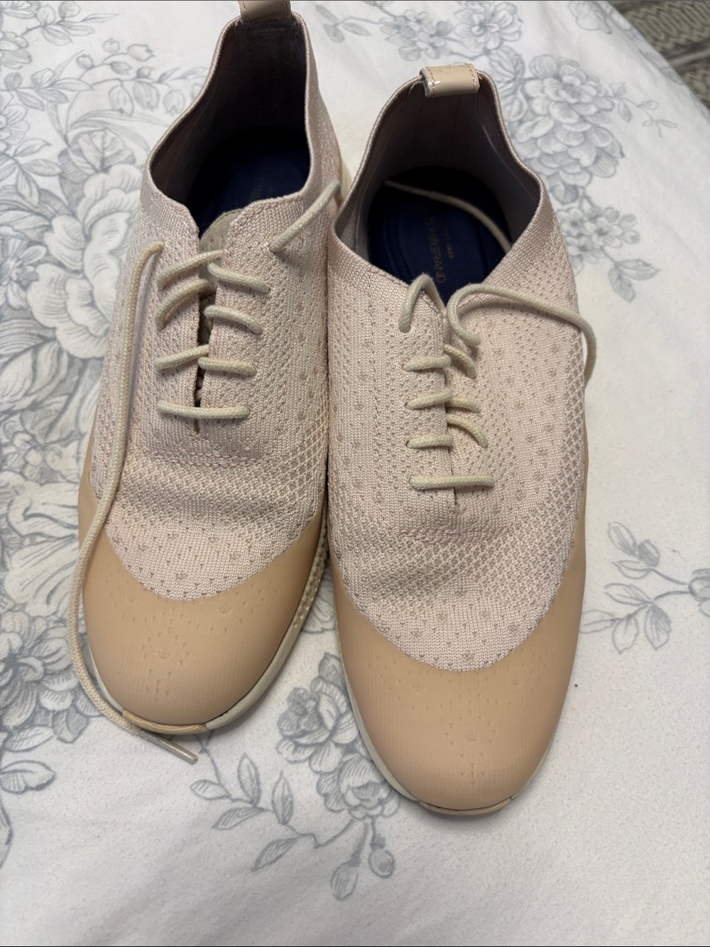 Cole Haan Knit Lace-Up Sneakers in Blush and Tan